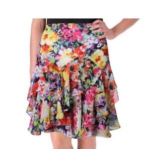 Lauren Ralph Lauren Floral Ruffle Trim Georgette Skirt size 14